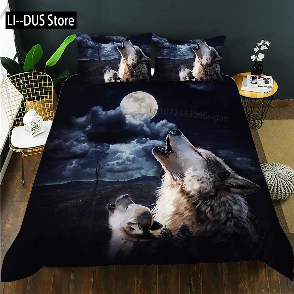 Wolf-Print Bettwäsche-Set Einzelbettgröße für Kinder Jungen Schlafzimmer Nebelbett Bettbezug-Set Deckenbezug Wildtiere Dekor 3 Teile