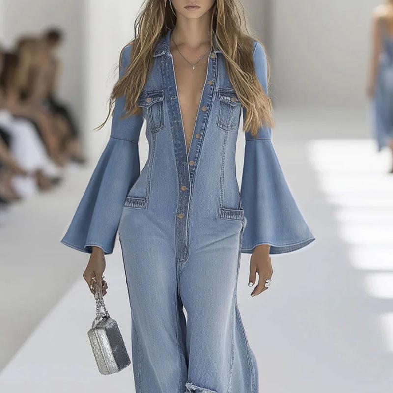 2026 Damen Lässiger Denim-Overall in Unifarbe - Herbst/Winter Stil