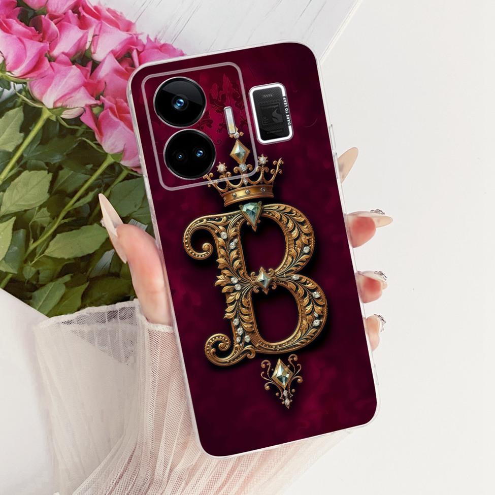 For Realme GT Neo 5 Case Transparent Luxury Crown A-Z Letters 2D Flat Pattern Soft Phone Case For Realme GT Neo5 RMX3706 Cover
