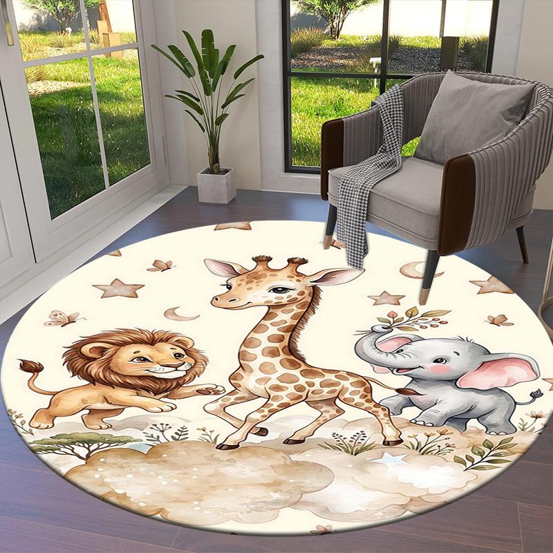 1PC Giraffe Elephant Non-Slip Floor Round carpet, Office, family, bedroom, Large Area Rug Indoor Rugs, Vibrant Colors-Z0497