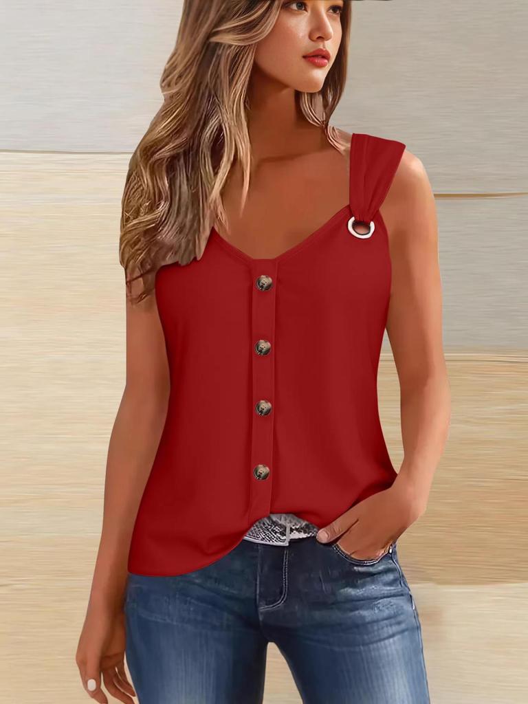 2026 Summer Women's Sleeveless Spaghetti Strap Buttoned Fashion T-Shirt Vest