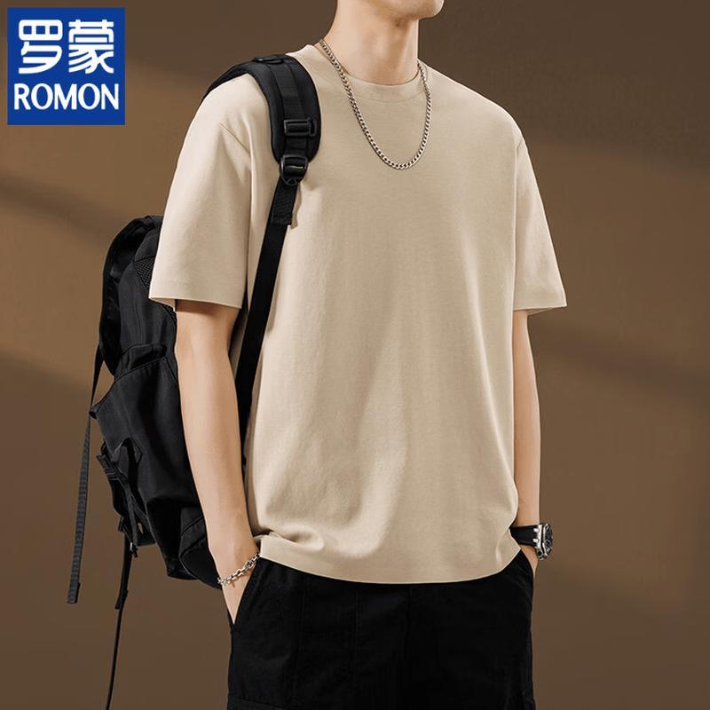 ROMON Men's Trendy Loose Fit Cotton Blend Short Sleeve T-Shirt