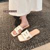 Grape Mother Summer New Hollow Thin Square Head Soft Bottom Versatile Flat Bottom One Word Beach Outside Slippers Women