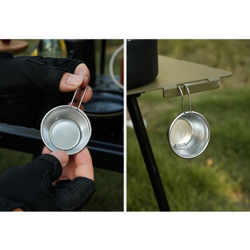 Camping Cookware Multipurpose Stainless Steel Cup with Hook Handle 50ml Capacity For Hiking Backpacking Adventure