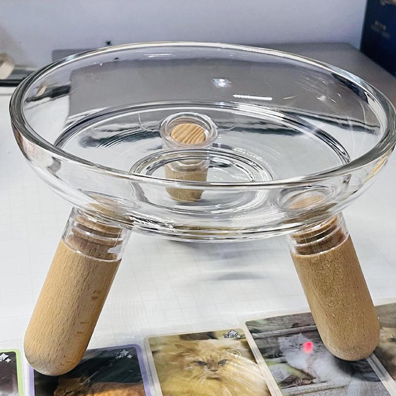 Katteskål med gjennomsiktig design, opphøyet kattematskål, vannskål, snacksfat med stativ for nakkebeskyttelse