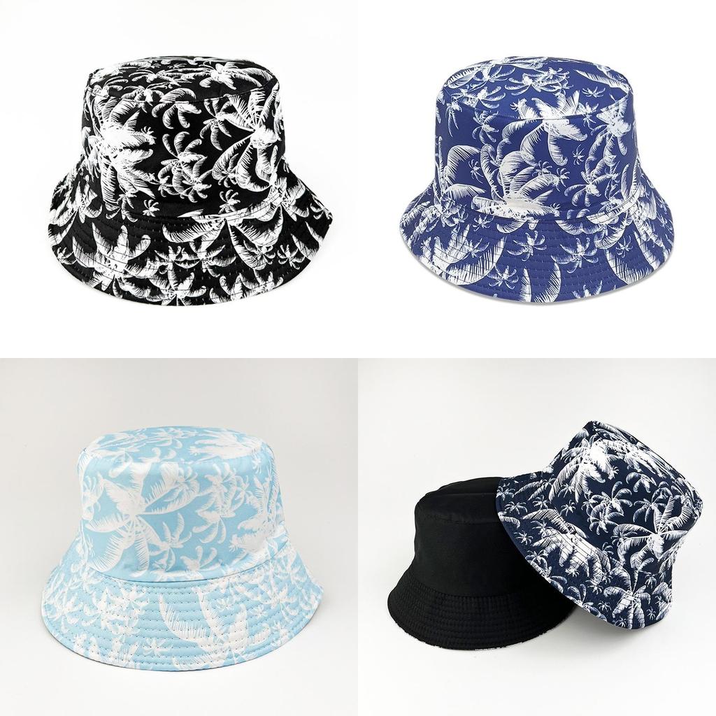 Palm Tree Fisherman Hat With Large Brim 100% Polyester Windproof Waterproof Sun Protection For Summer