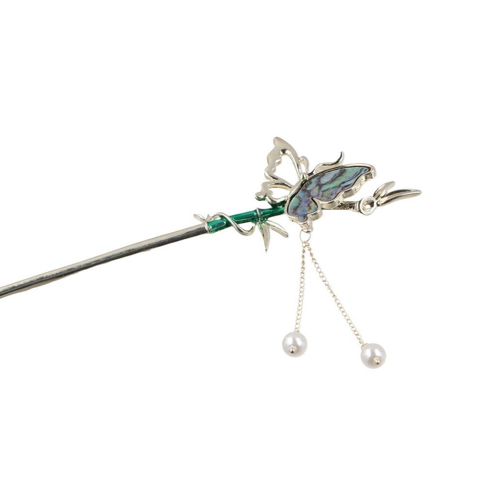 

Tassel Hair Fork Butterfly Hair Stick Imitation Pearl Butterfly Hanfu Hairpin Party 1Pc
