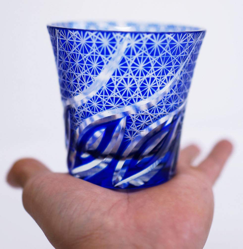 Ase Shinzo Shop Kiriko Glass Rocks 9085BU Tumbler, Glass, Tokimeki, 250ml, Blue,