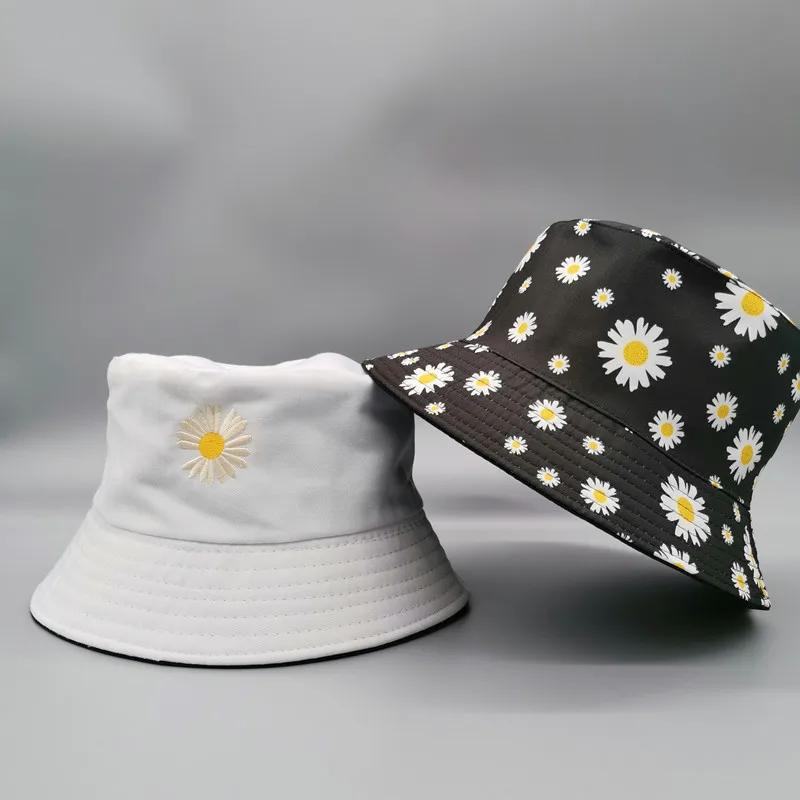 Pălărie de pescuit pliabilă Harajuku cu două fețe, pălărie de găleată pentru femei, pălărie de pescuit cu protecție solară, broderie, pălărie de pescar