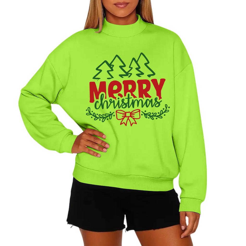Ladies' Fashionable Casual Round Neck Long Sleeved Christmas Printed Hoodie