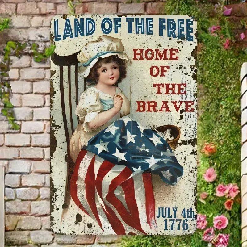 Vintage Patriotic  Brave  Tinplate Sign – Patriotic Wall Art 20x30cm
