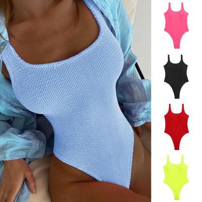 Dámské jednobarevné monokini v barvě bonbónů s U-výstřihem, bez zad, jednodílné plavky, rychleschnoucí, koupací oblek, skinny