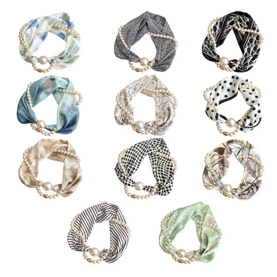 Sciarpa da Donna Stampa a Righe Perla Sintetica Fibbia Magnetica Texture Morbida Liscia Sciarpa Estiva Versatile Sottile Accessorio per il Collo