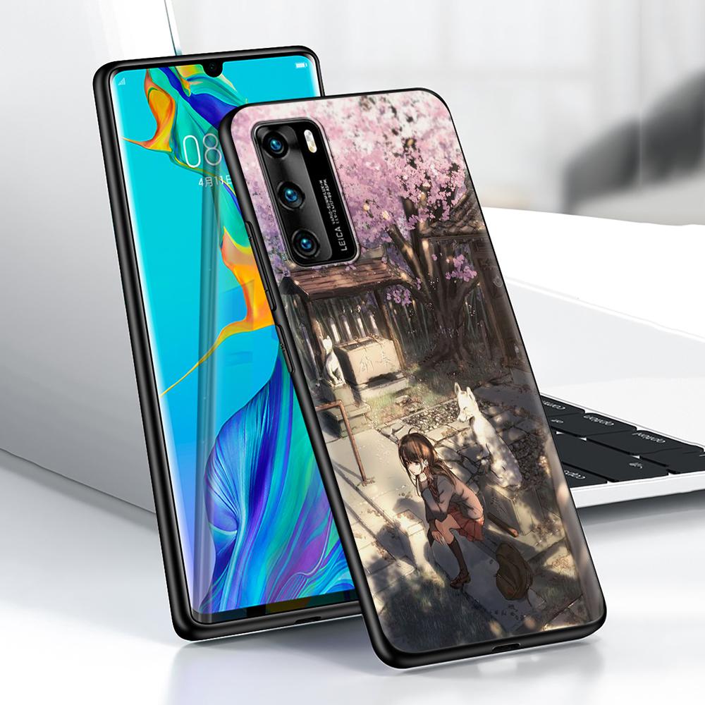 Plum Cherry Blossom Girl Case for Huawei P30 P Smart Z P40 Lite E P20 Y6 Y7 Y9 2019 Honor 8X Play 9A 50 20 Pro Black Soft Cover