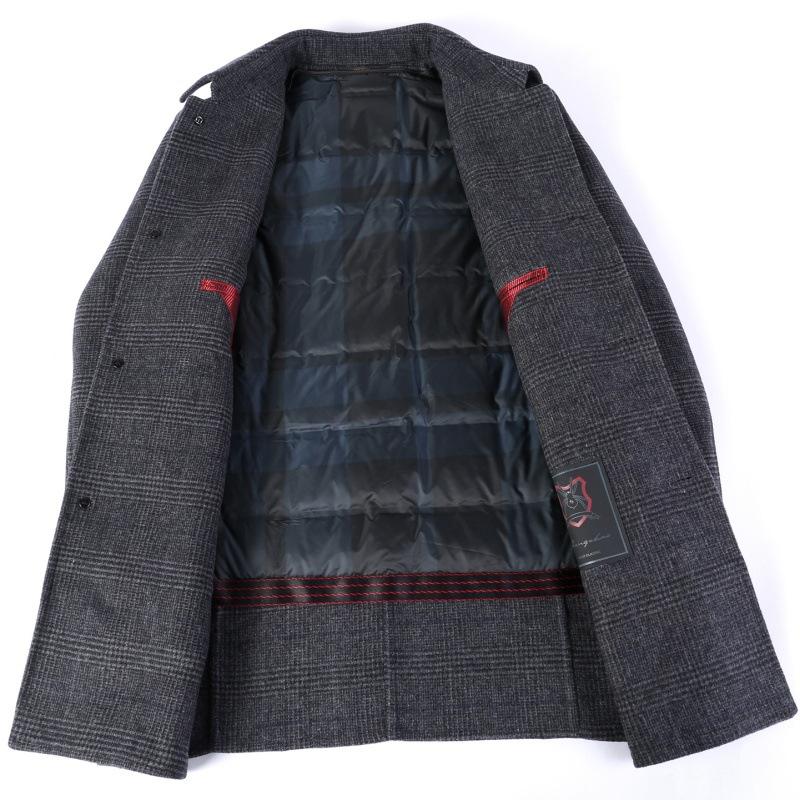 Down-lined woolen coat men's mid-length winter thickened plaid double-sided woolen cashmere coat woolen coat