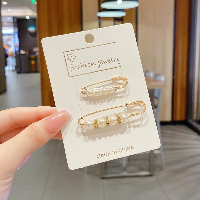 Detachable Pearl Brooch Pins Fastener Pants Pin Decoration Button Clips Sewing-Free Buckles for Jeans Waist Extender Safety Pins