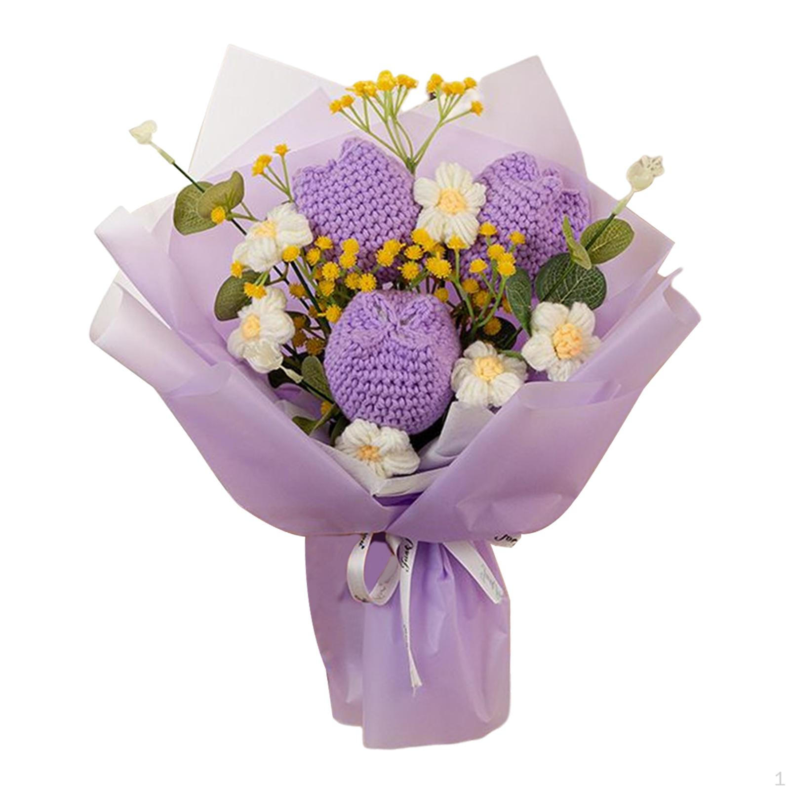 Bouquet of Crochet Flowers Artificial Tulips Made By Hand False Knitted for фиолетовый