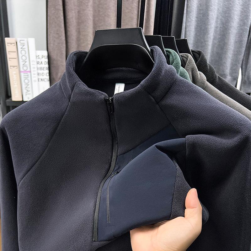 

2025 Men s Fleece-Lined Casual Jacket - Thick, Sherpa, Stand Collar, Stylish Zipper, Warm Outerwear for Autumn/Winter 4XL темно-синього кольору