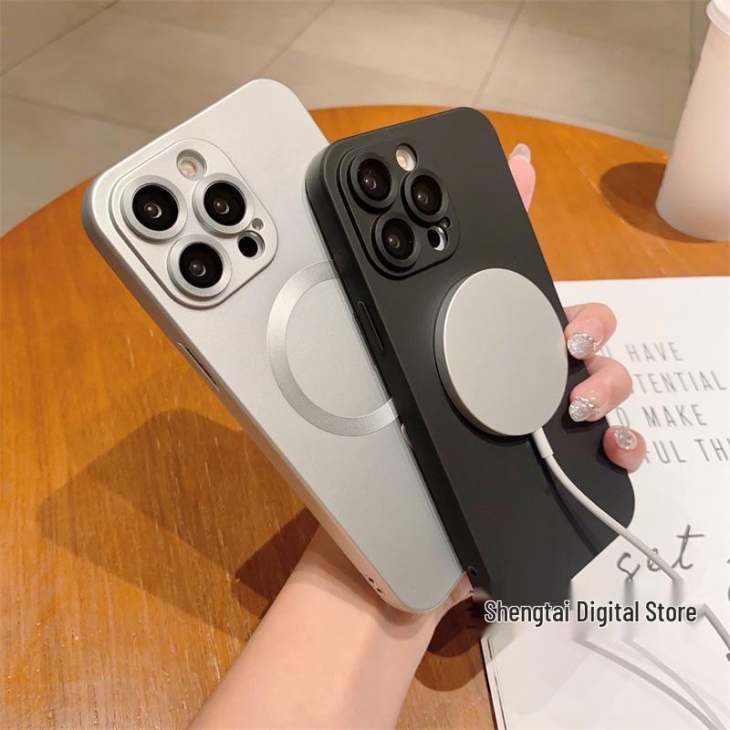 Liquid Metal Paint Protective Magnetic Case for iPhone 12/13/14/15 with Lens Film