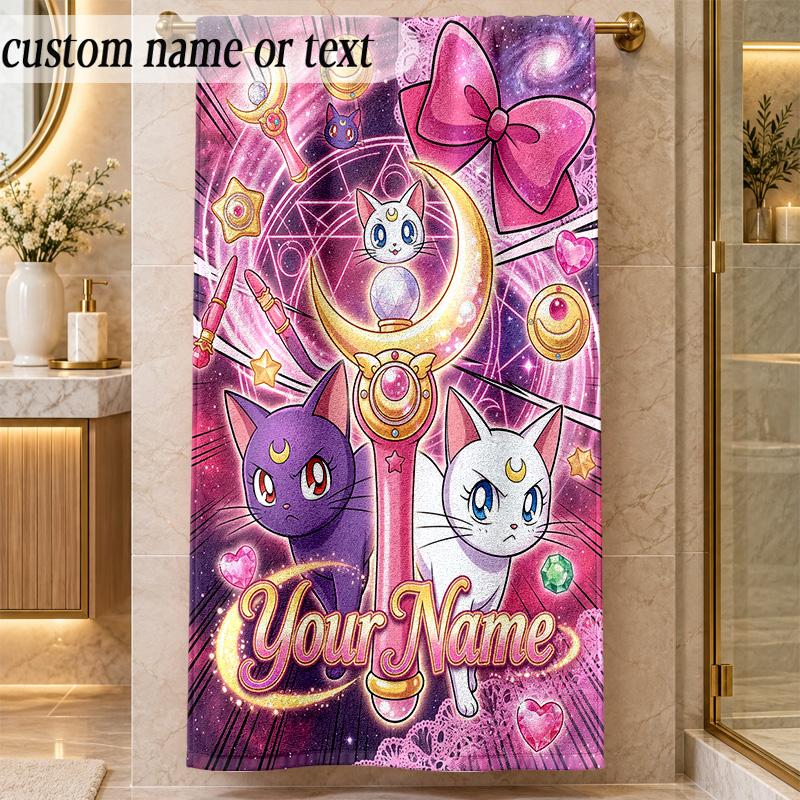 Beach TowelSailor Moon Custom Name Text Personalized Soft Towel for Beach Pool Indoor Home Decor Gift