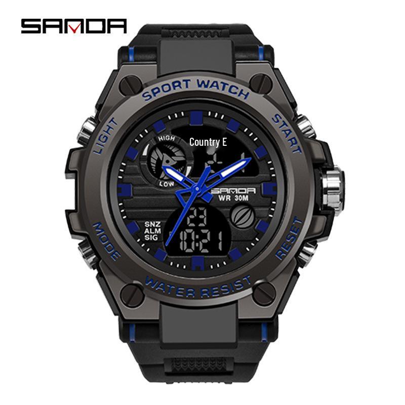 Sanda Men's Multifunctional Dual Display Waterproof Sports Watch with Luminous & Alarm Features