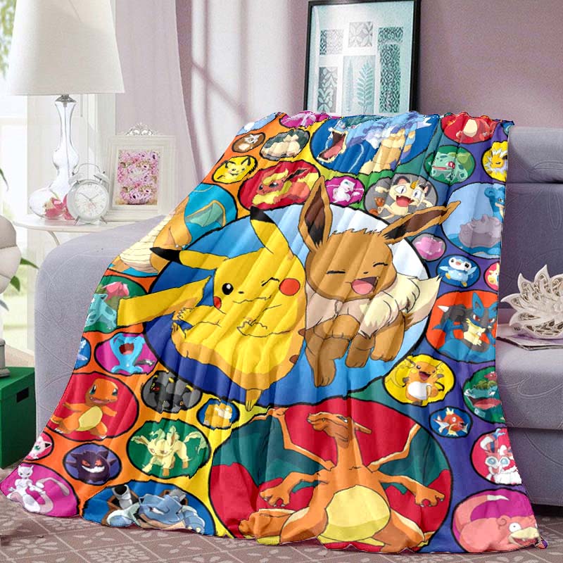 Pokémon Anime Print Blanket Warm Comfortable Flannel Blanket for Bedrooms, Sofas, Beds, Chairs, Picnics, Travel -LXR36