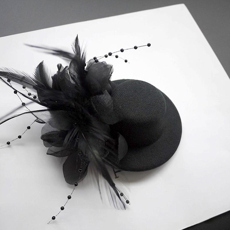 1Pc Hair Clips Hair Accessories Fascinator Hat Girl Flower Feather Children's Pearl Beaded Decor Headwear