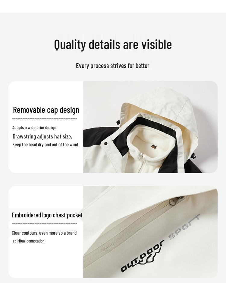 Unisex 3-in-1 Winterjas, Winddicht & Waterdicht, Fleece-gevoerd, Buiten Klimmen, 2-delige Set