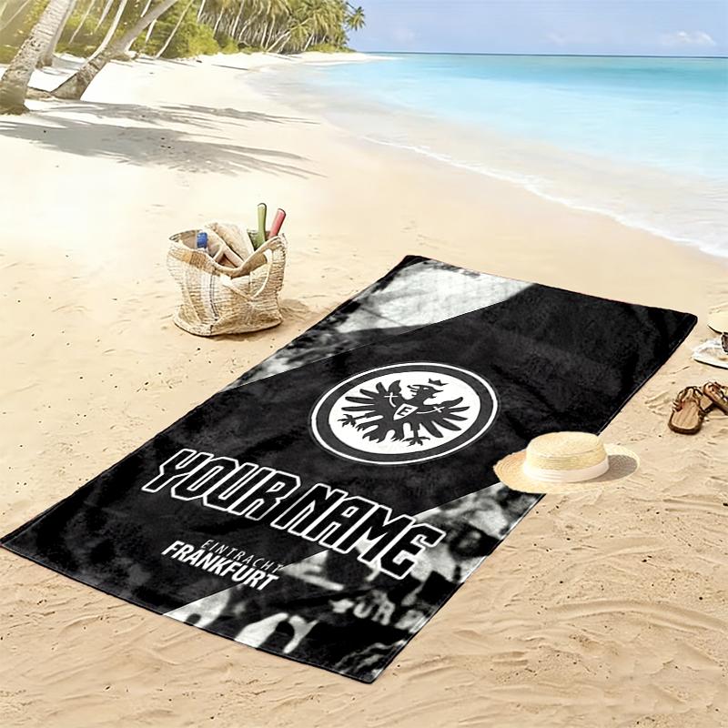 Personalisierter Eintracht Frankfurt Print Strandtuch, Großes Weiches Schnelltrocknendes Handtuch für Strand Camping Schwimmen_xia 80cmx160cm(31x63inch) white