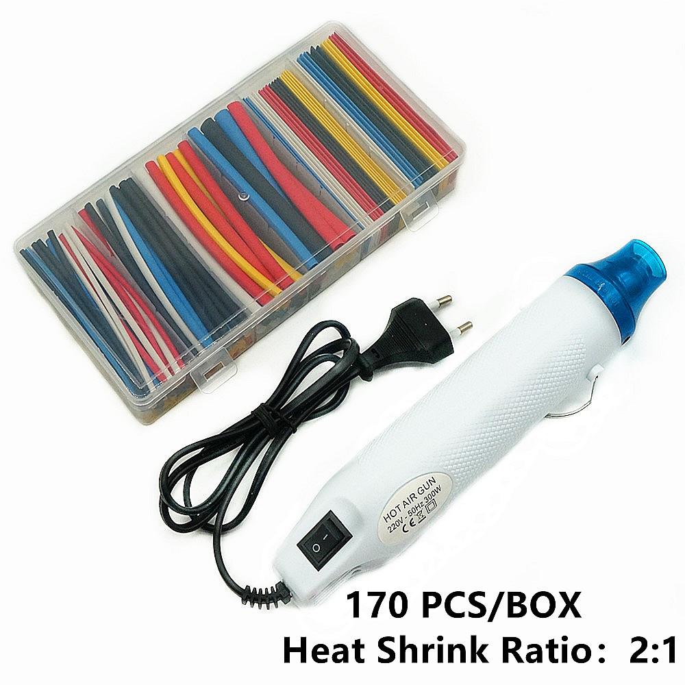 220V MINI Heat Gun and Polyolefin Heat Shrink Tube Assorted Insulation Shrinkable Tube 2:1 Wire Cable Sleeve Assortment
