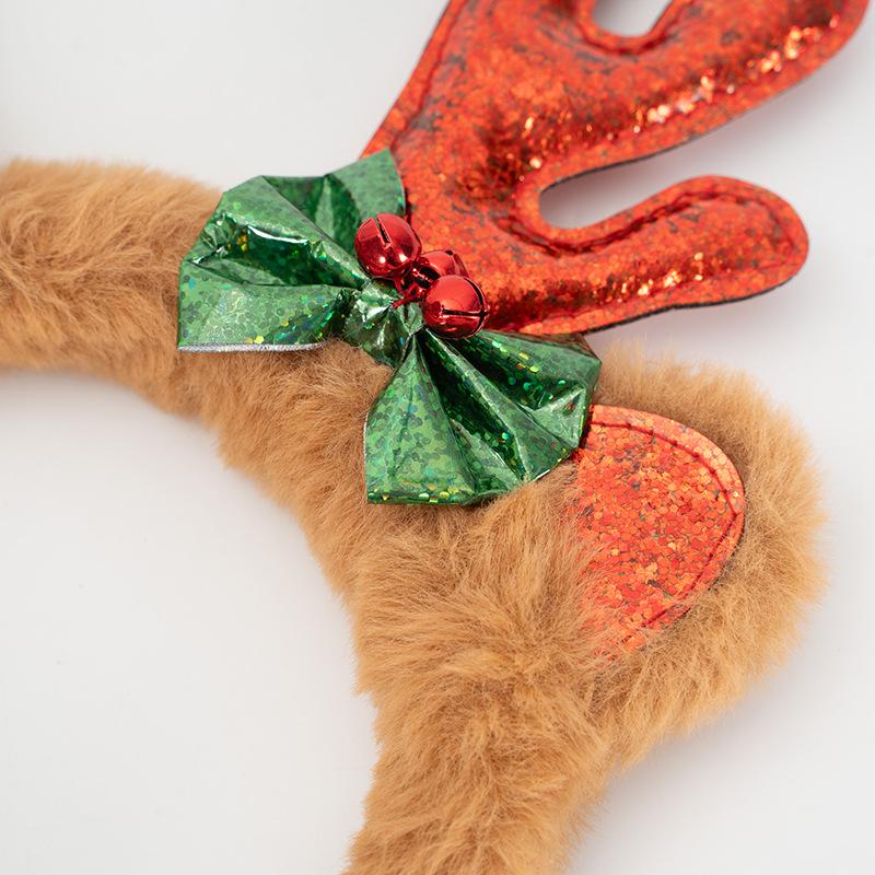 High-End Children's Christmas Antler Plush Headband with Bell Bow