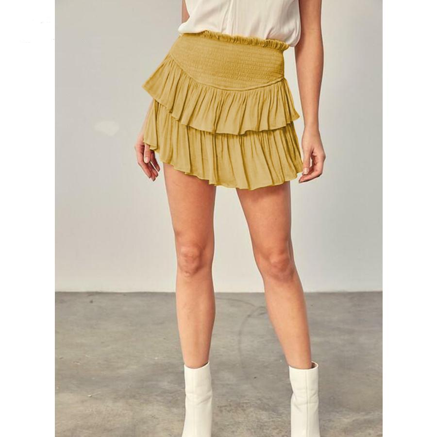 

Женская однотонная нерегулярная эластичная талия пышная юбка плиссированная юбка брюки XXL жёлтый