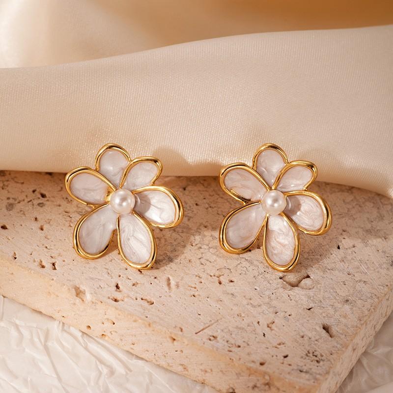 Summer flower stud earrings smudged enamel drop glaze stud earrings pearl colored earrings candlelight retro colored drop earrings