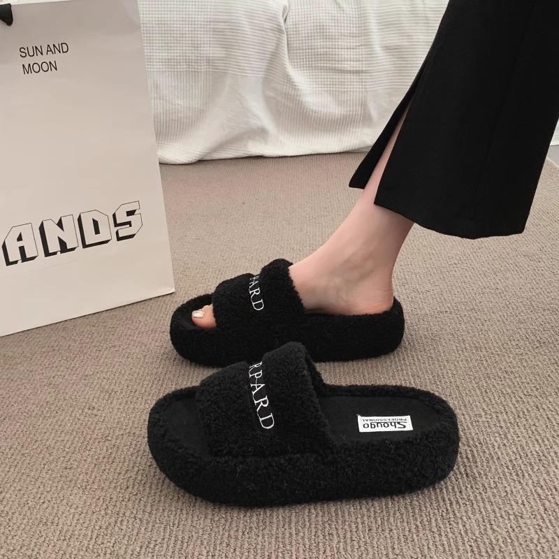 Mao Mao slippers women's wear 2025 autumn and winter new Korean version ins trendy shoes fluffy thickened home platform slippers