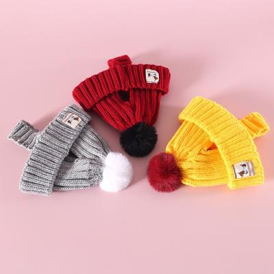 Haustierzubehör Warme gestrickte Hundemütze Winddicht Handgestrickte Haustierkappe Ohren freiliegend Pompon Haustierhut Foto-Requisite
