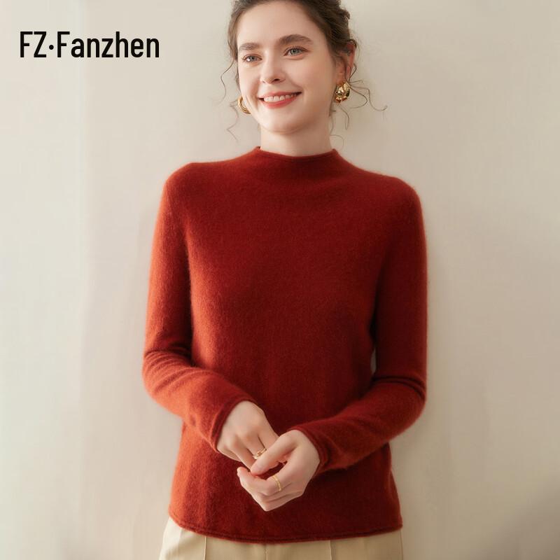 Fanzhen Women's Semi-High Collar Cashmere Sweater