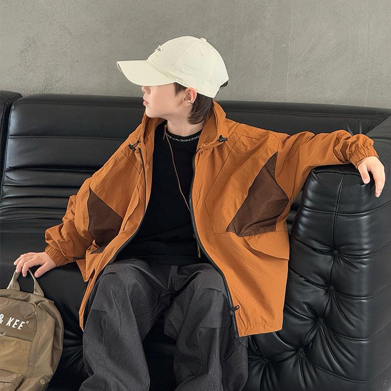 2025 Autumn Kids' Korean-Style Hooded Windbreaker for Boys – Sporty Zipper Outerwear