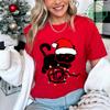 Christmas Black Cat Printed T-shirt Men's and Women's Casual Short Sleeved T-shirt Christmas Travel Pattern Printed Top T-shirt Clothing