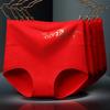 Celebratory Red High Waist Cotton Underwear With Golden Print For All Seasons