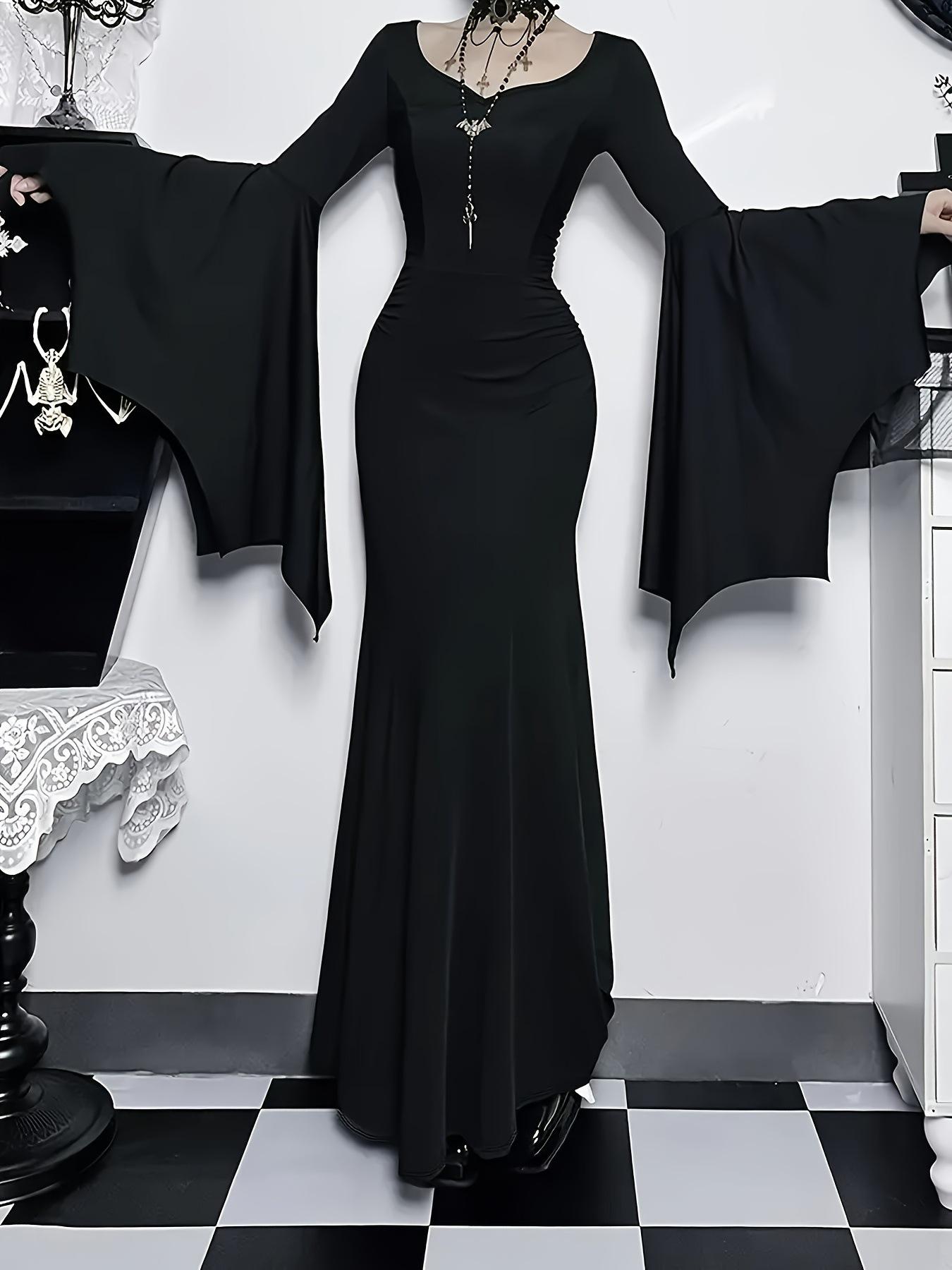 

European Gothic Style Slim Fishtail Batwing Sleeve Dress for Beach Vacation Extra Large чёрный