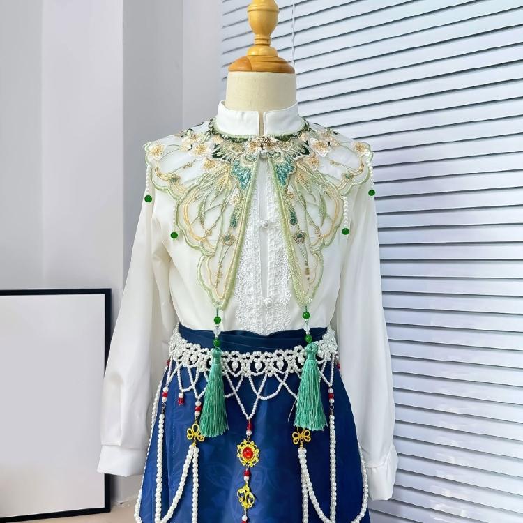 Embroidery Butterfly Flower Yunjian Shawl Decorative Pearl Tassels False Collar