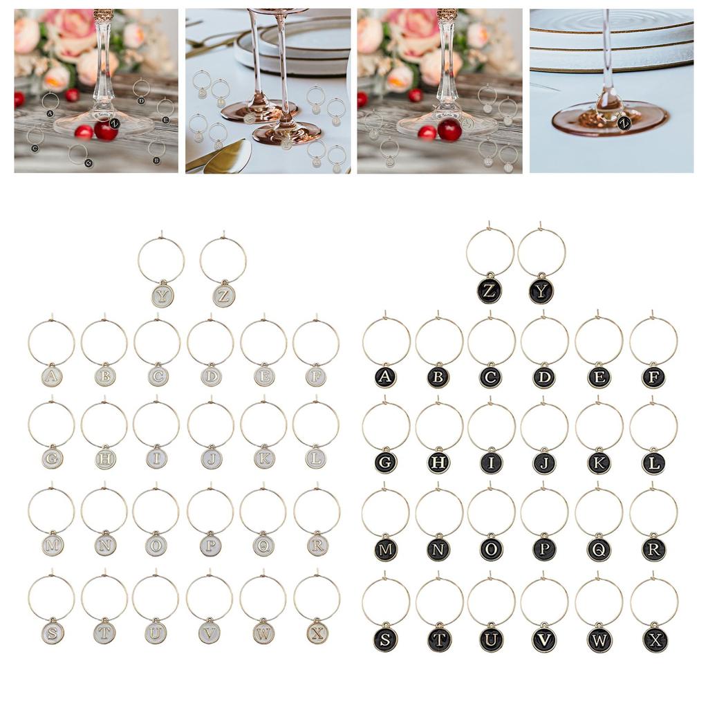 26Pcs English Alphabet Letters Wine Glass Charms for Stem Glasses Gatherings