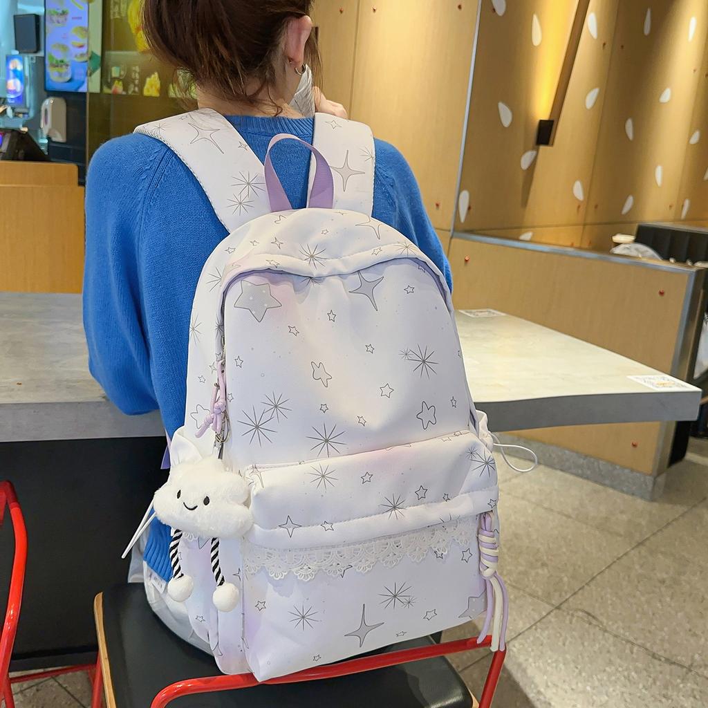 Schoolbagins wind backpack schoolbag cute cloud pendant simple fresh fashion versatile backpack Korean version of campus sweet
