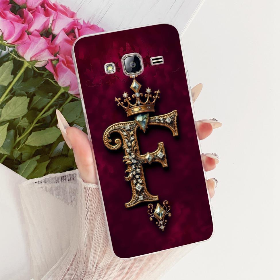 Transparent For Samsung J3 2016 SM-J320H SM-J3109 Cover For Samsung Galaxy J3 2016 Case Luxury Crown A-Z Letters 2D Flat Pattern