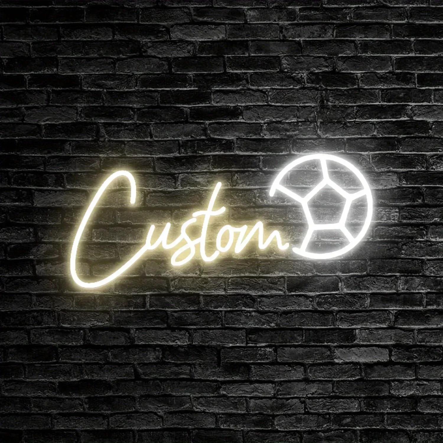 

Custom LED Name Neon Sign - Soccer Ball Wall Decor with Personalized Text, for Weddings, Birthdays, Living Room & Bedroom 30cm Max 4letters теплый белый