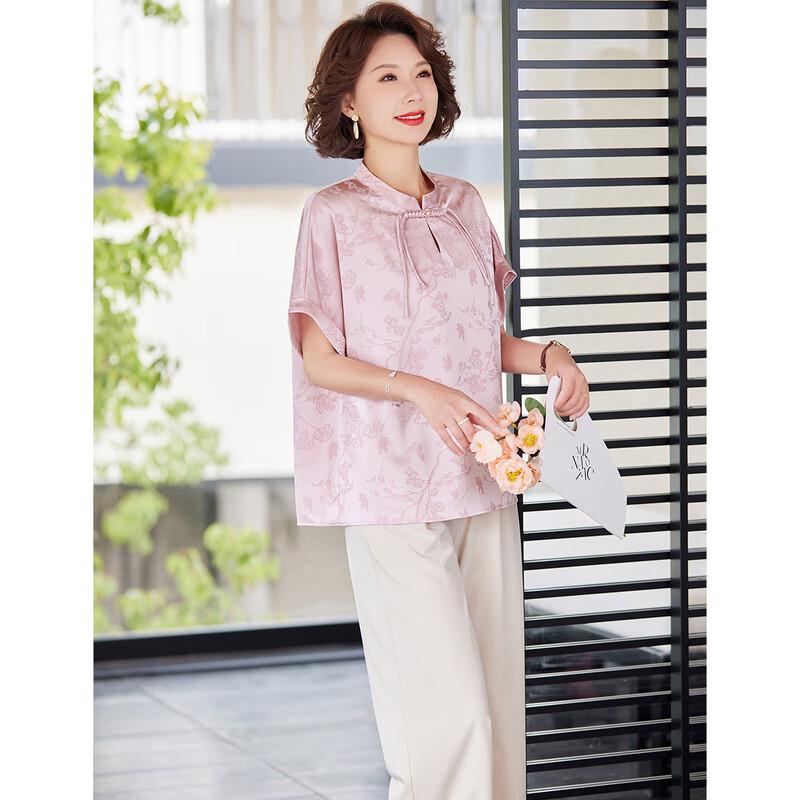 Pasite New Chinese Style Short Sleeve Top & Pants Set for Middle-Aged Women