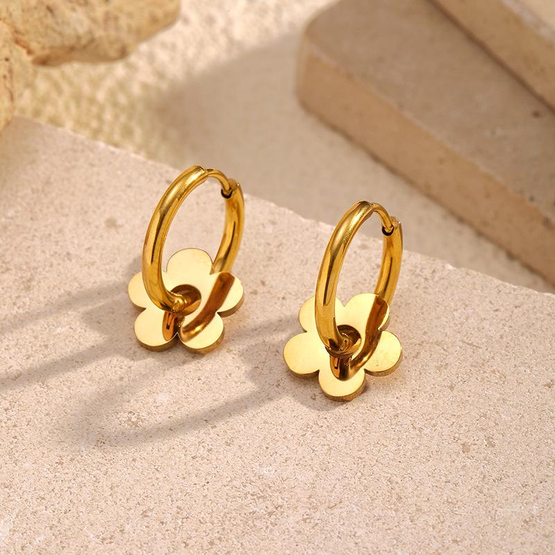 INS Style 18K Gold Flower Titanium Steel Earrings Luxury Minimalist Premium Hoop Earrings Tarnish Free Ear Jewelry