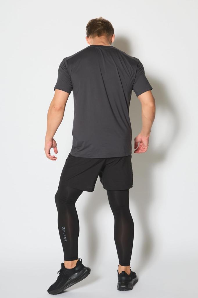 EVANE Stretch Dry Training Charcoal 4-Way Set-In T-Shirt (L, Gray)