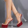 Women's Transparent One-Strap High-Heeled Crystal Slippers, Outer-Wear Casual Shoes, Sizes 5-11 US, LFD-3640-1