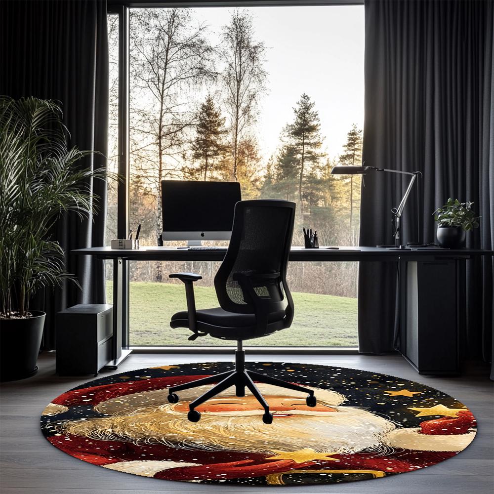 Christmas Santa Claus Printed Round Rug Carpet Chair Rug Area Rug Entryway Doormats,for Office Chair Living Room Bedroom Kitchen Room.
